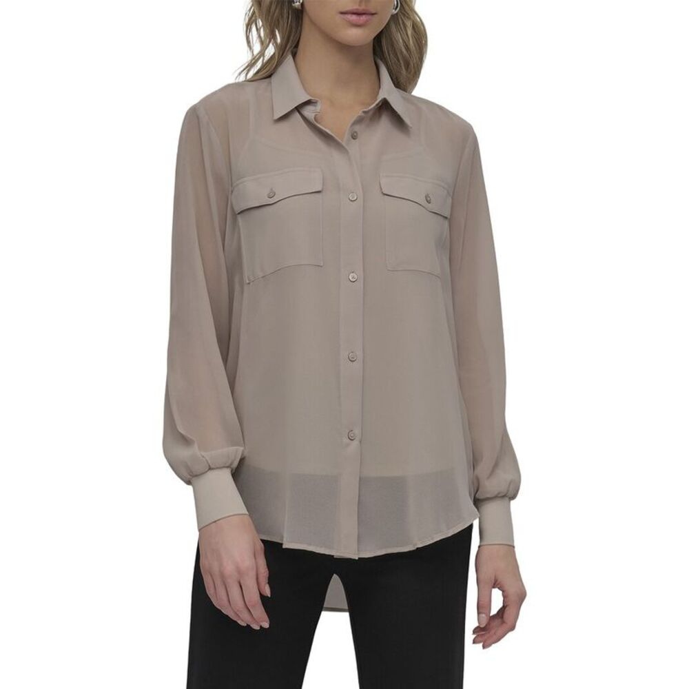 Dkny Womens  Button-Down Chiffon Shirt, Purple
